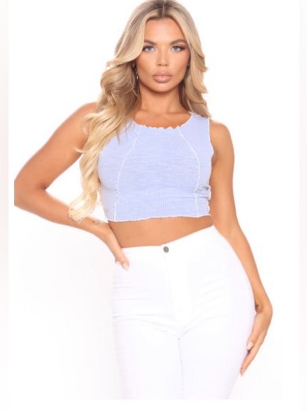 *BRAND NEW* FashionNova Medium Blue ‘Been Stitched Up’ Ribbed Crop Tank